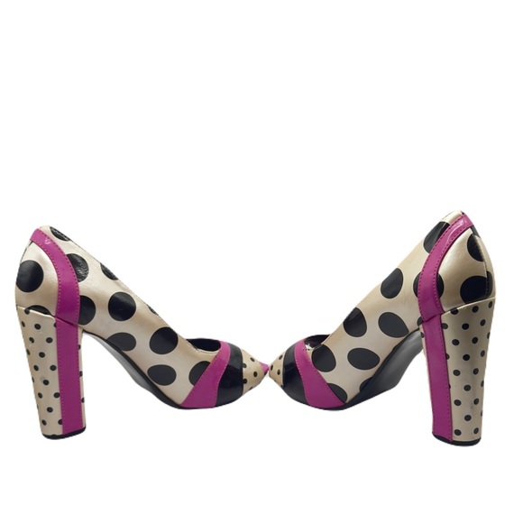 NOT RATED Pink, Black & Off White Polka Dot Peep Toe Heels Size 7, NRW0583-100 - Picture 5 of 14